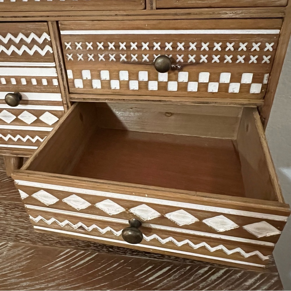 Like New Boho Tribal Wood 5 Drawer Jewelry Box - Picture 6 of 10